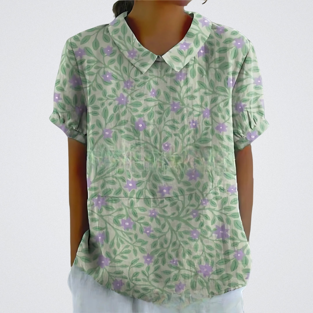 Merete™ - Bluse i blomstret lin