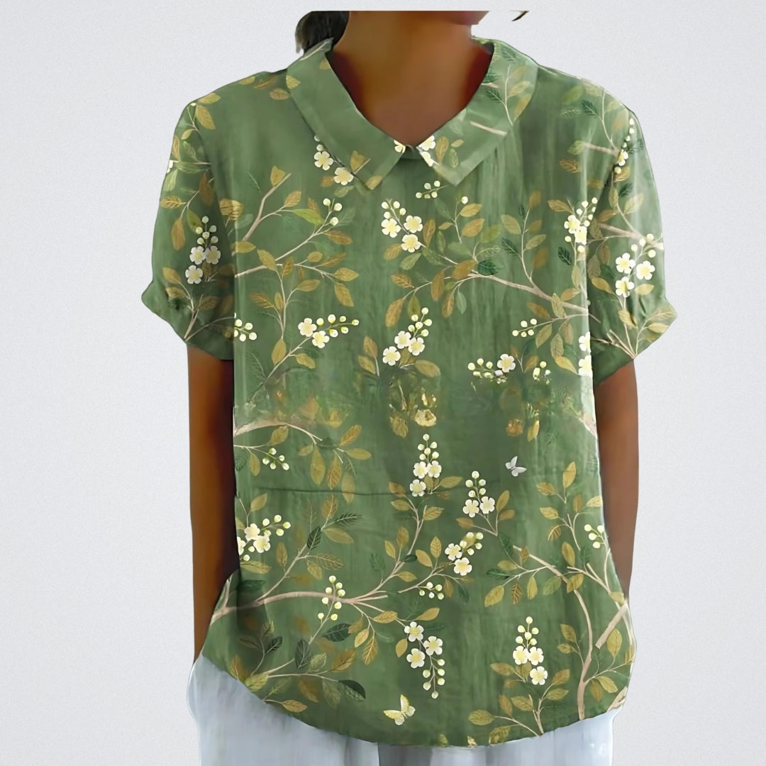 Merete™ - Bluse i blomstret lin