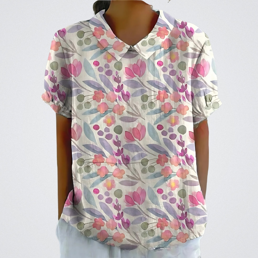 Merete™ - Bluse i blomstret lin