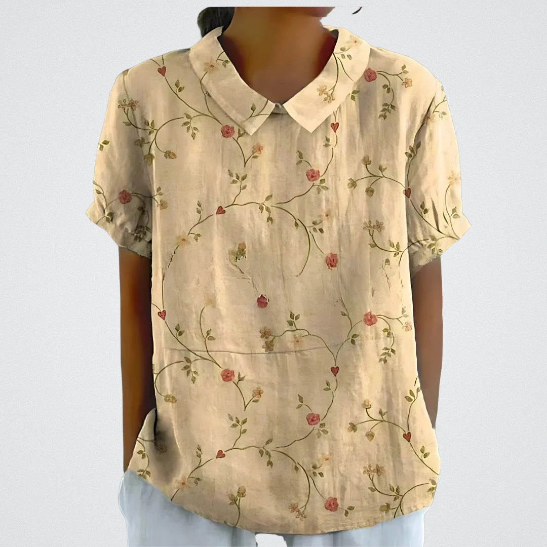 Merete™ - Bluse i blomstret lin