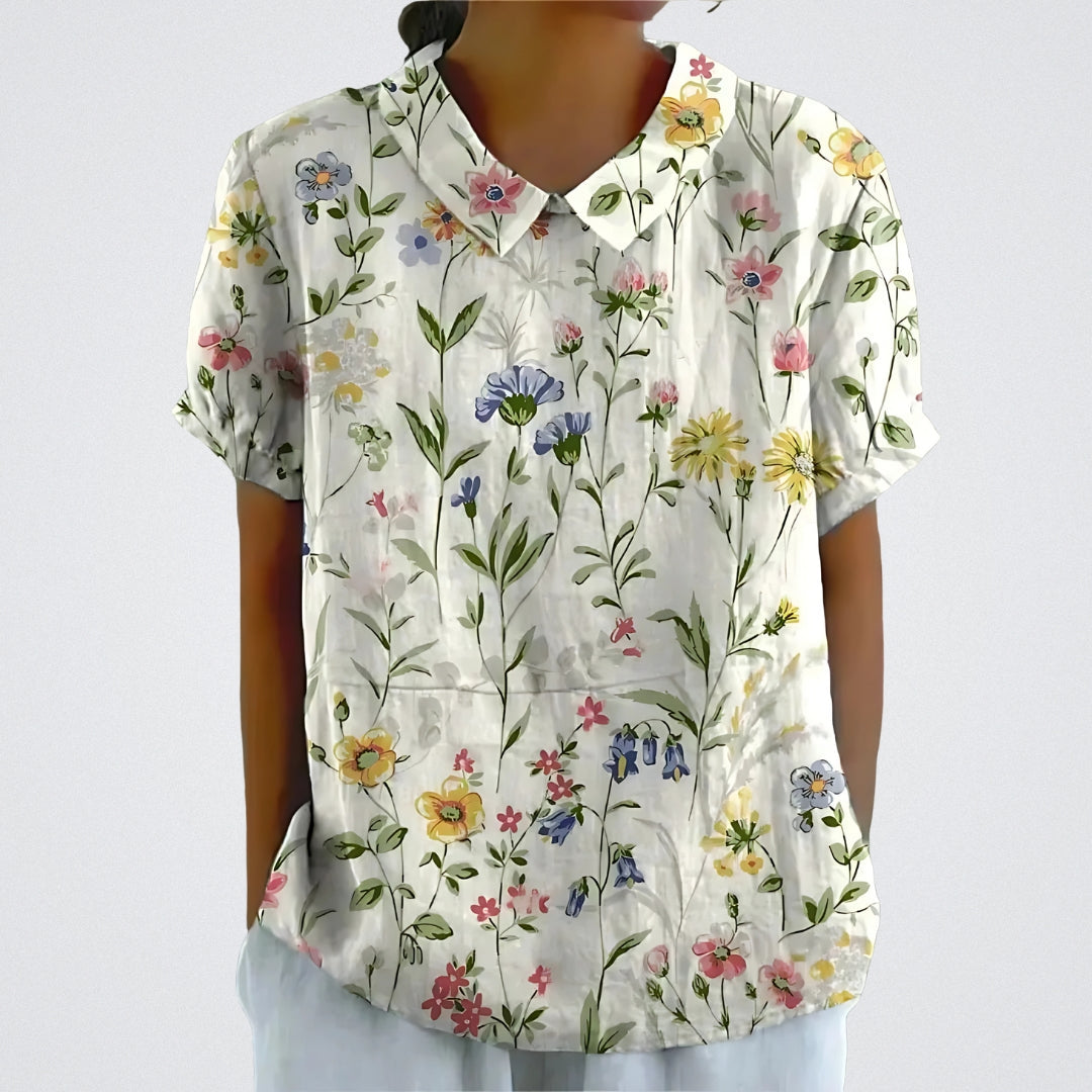 Merete™ - Bluse i blomstret lin